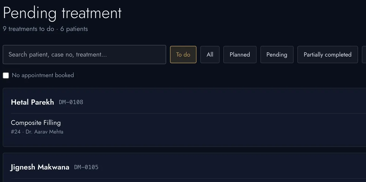 The pending treatment list